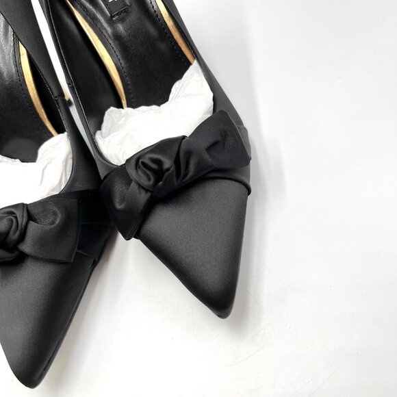 Nine West Womens Size 8.5 Black Satin Stiletto Heels Pumps Shoes With Bows‎ - Picture 4 of 15